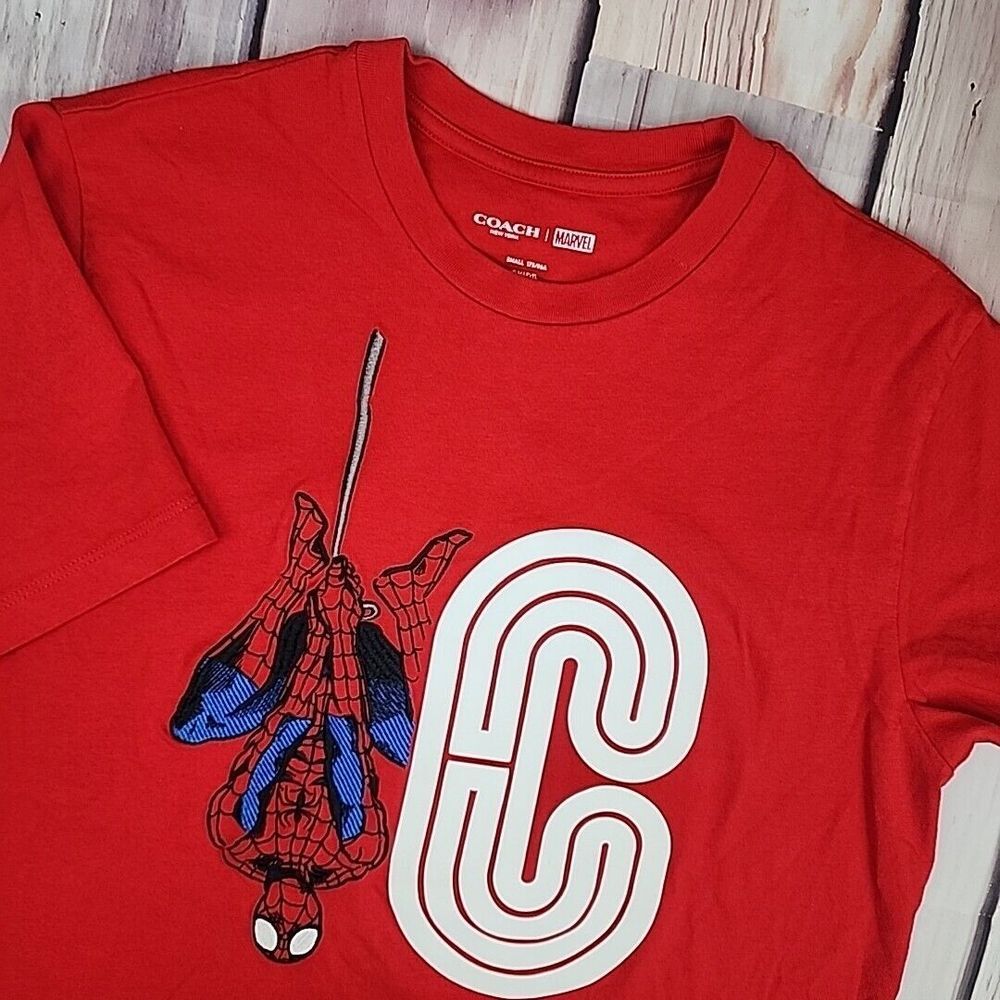 Coach X Marvel Emb‎ Spiderman Size Small Signature Puff Paint Logo T-Shirt Red